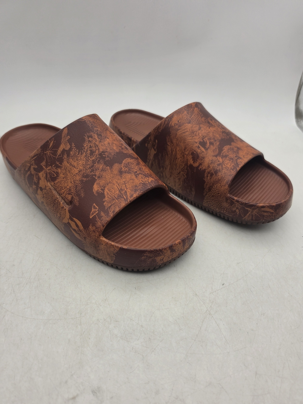 Nike Calm Slide Sandals Size 12 Men Floral Botanical Graphic Brown Slip On